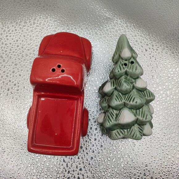 Red Truck Christmas Tree Salt & Pepper Shakers Holiday Kitchen Decor - Picture 6 of 9
